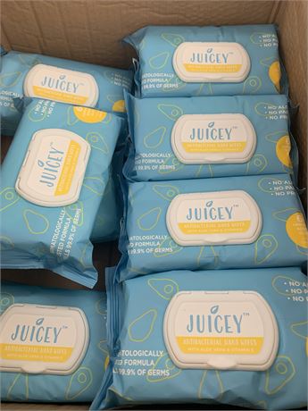 JUICEY Antibacterial Hand Wipes Aloe Vera & Vitamin E - 3 Sealed, 1 Open Box