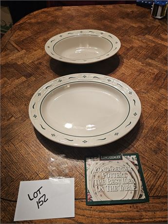 Longaberger Green Traditions Serving Bowl & Deep Dish Meat Platter