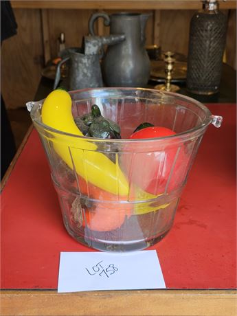 Vintage Glass Ice Bucket with Glass Fruit Bucket