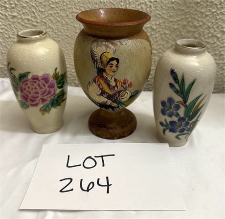 Miniature Vase Lot Ceramic, Wood