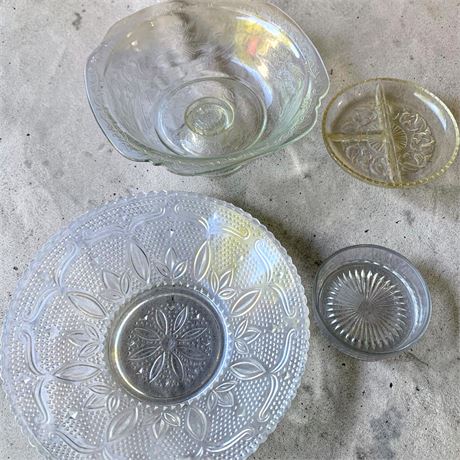 Vintage MCM Pressed Glass Bowl & Relish Tray Lot