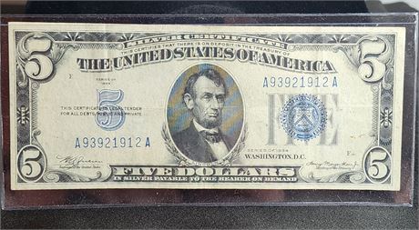 1934 Silver Certificate Five Dollar Bill