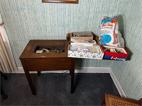 Vintage Singer Sewing Table and Notions