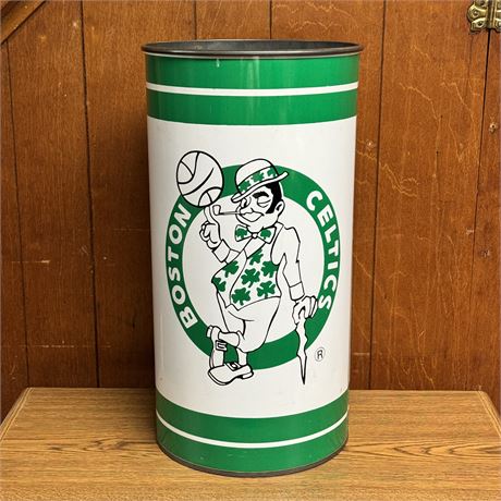 1980's Boston Celtic Metal Waste Basket by P&K Products - 19"T x 10"