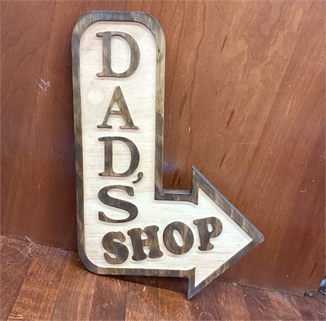 Handcrafted Solid Wood Dad's Shop Curved Arrow Sign