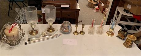 Brass & Marble Tabletop Candle Stands Holders Etched Glass Globes & More