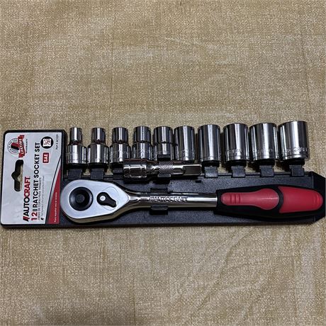 New Autocraft 12 Pc. Ratchet Socket Set w/ Extension (5/16 - 7/8)