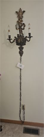 Vintage MCM French Revival Style Wall Sconce Electric 3 Light Chandelier