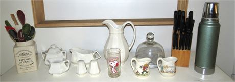 Mixed Lot: Cutlery, Utensils, Thermos, Pitchers