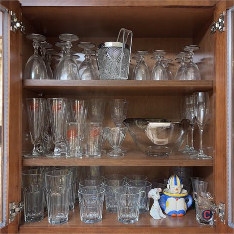 Cupboard Cleanout - Schlitz Pilsner Glasses, Iridescent Glassware, Stemware