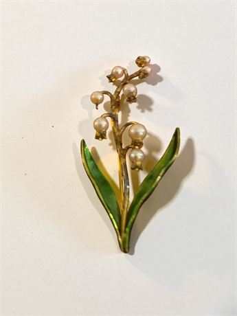 Sterling Silver Metro Museum of Art Lilly of the Valley Freshwater Pearl Brooch