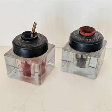 Pair of Antique The Sweesy Inkwells