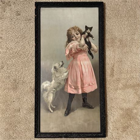 Wonderful Antique "No You Don't" Wood Framed Lithograph
