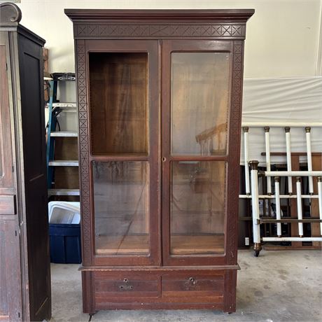 Mid 1800's Early American China Cabinet Carved Details - Approx. 42 x 15 x 74"T