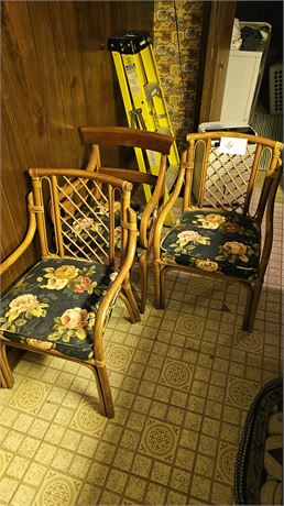 Vintage Rattan Chairs Plus Wood Side Arm Chair