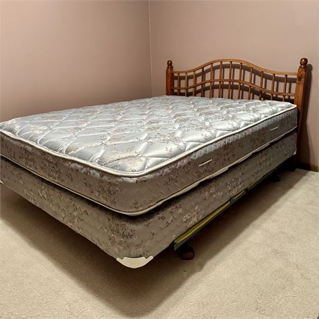 Queen Bed w/ Serta Perfect Sleep Mattress & Wood Headboard