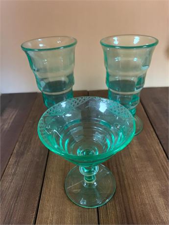 Uranium Sherbert/Champagne Glass & Parfait Glasses By Paden City/Party Line
