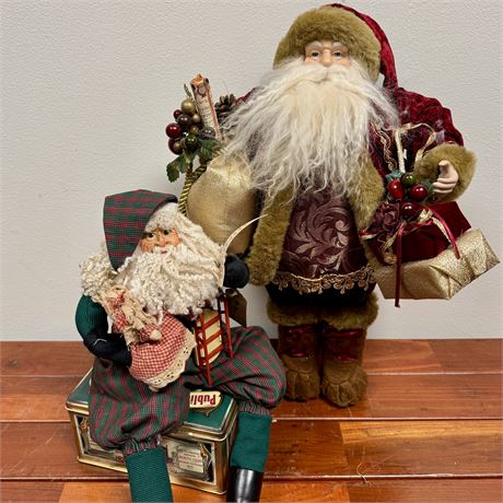 18" Tall Santa Figurine and Folk Art Shelf Sitter Santa