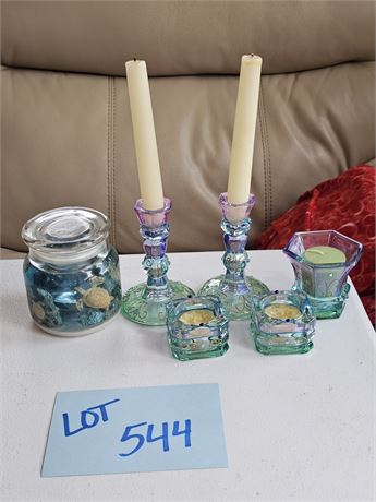 Party Lite Ombre Greens & Blue Candle Set