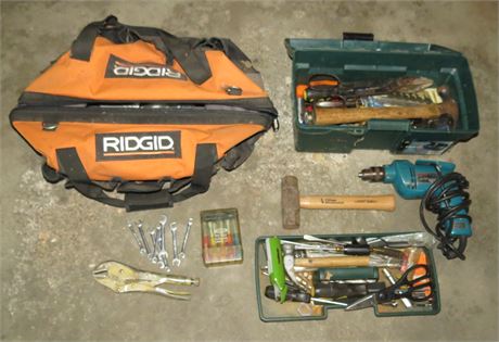 Assorted Tools, Tool bag, Makita Electric Drill