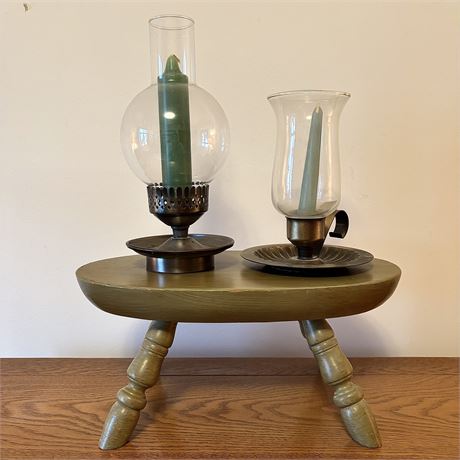 Rustic Decor- Wood Stool & Candle Holders