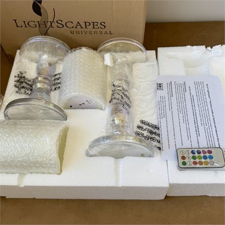 New Set of Lightscapes Flameless Candles, Iridescent Glass Holders w/ Remote