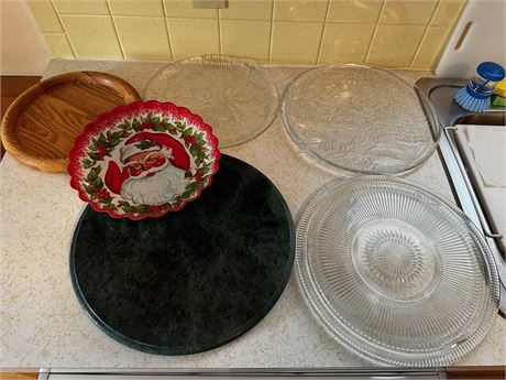 Marble, Wood, VTG plastic and Glass Platters