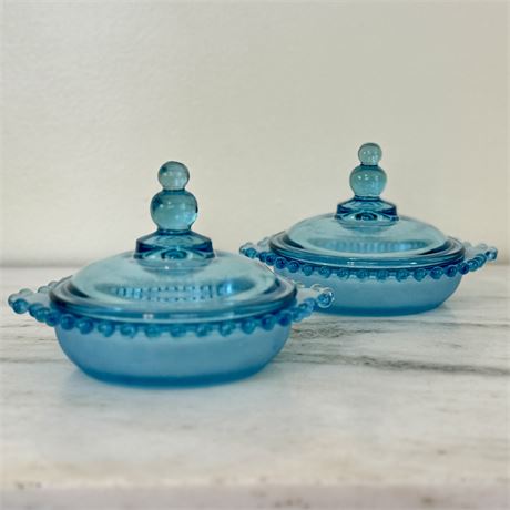 Vintage Viking Dalzell Covered Aqua Glass Candy & Nut Bowls