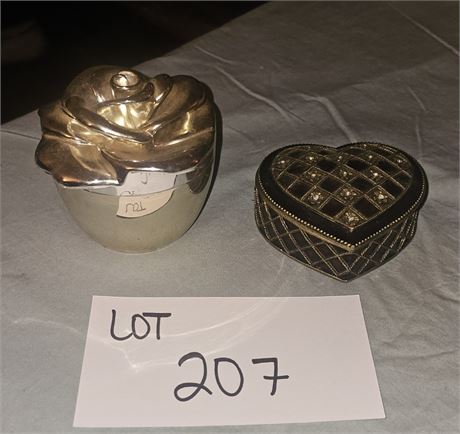 Vintage Silver Plate Rose Trinket Box & Cloisonne Heart Trinket Box