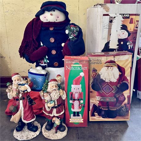 34" Kirkland Snowman, Large Santa Figures and Nutcracker