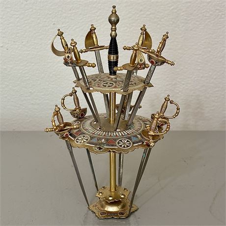 1960's Toledo Cocktail Sword Picks w/ Stand