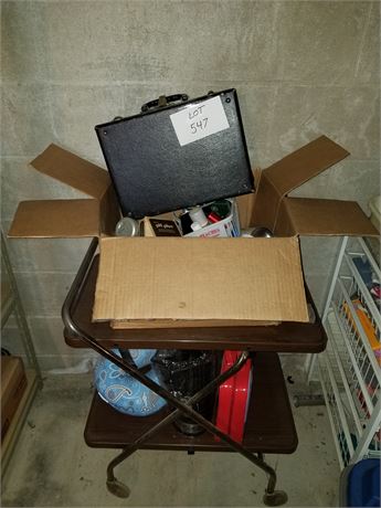 Vintage Utility Cart With Hairbrushes, Hair Care Items & More