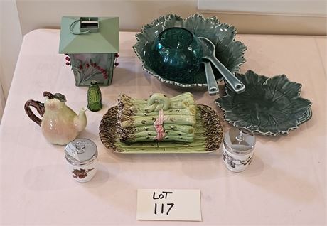 Majolica Asparagus Tureen, Steubenville Woodfield Bowl & Plate, Pear