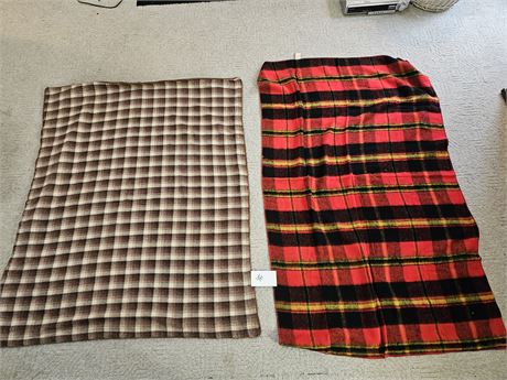 Vintage Earthtone Plaid Wool Blanket & Red/Black Wool Throw