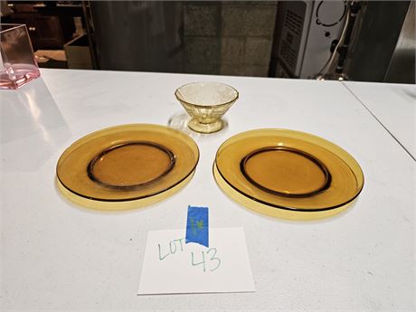 Amber Depression Glass Sherbet & Amber Plates