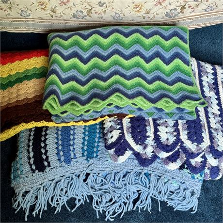 Terrific Crocheted Afghan Throw Blanket Lot of 4