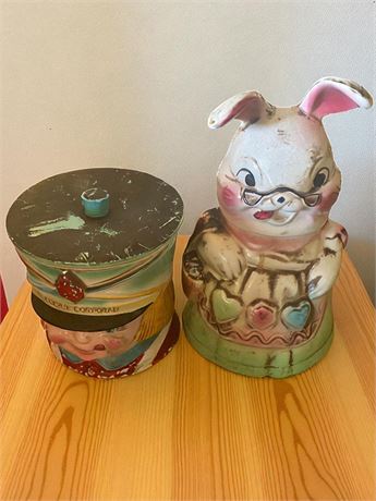 Napco Cookie Corporal & American Bisque Rabbit in a Basket Cookie Jars