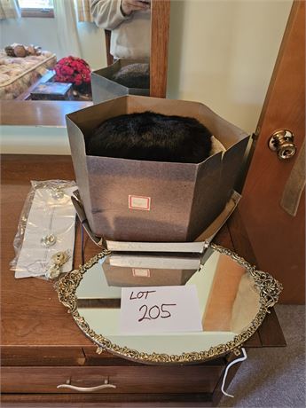 Ladies Black Fur Muff, Dresser Mirror & More