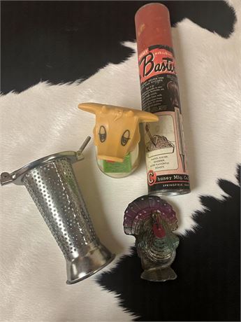 Moo Cow Creamer, Gurley Turkey Candle, Chaney Glass Turkey Baster
