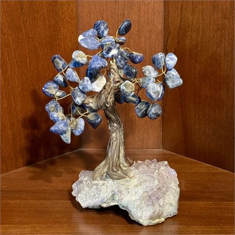 Sodalite Gemstone Tree on Amethyst Crystal Base - Approx. 7"H