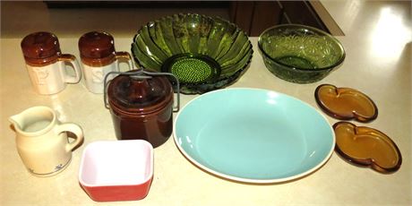 Mixed Lot: Stoneware, Green Glass, Etc