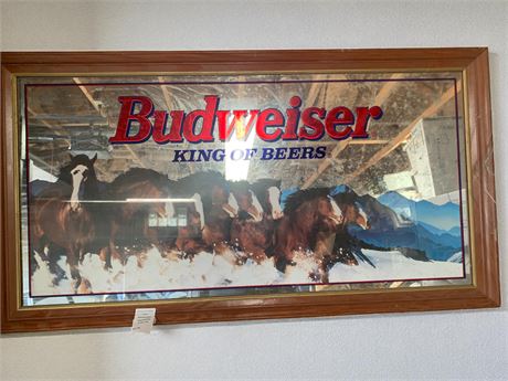 Budweiser Clydesdale King of Beers Wood Framed Decorative Mirror 51.5 x 28
