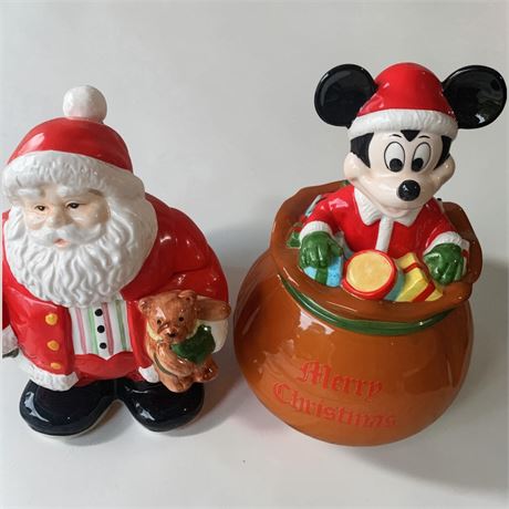 Disney Mickey Mouse Santa Claus Ceramic Cookie Jar