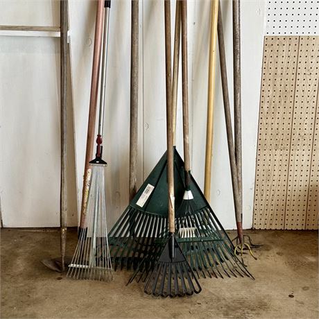Yard Tools Lot - Rakes and Hoes