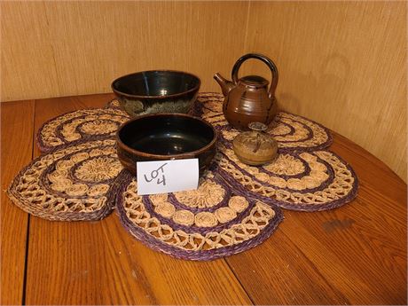 Lovely Handmade Pottery - S. Windate & Butler / Rattan Woven Mat