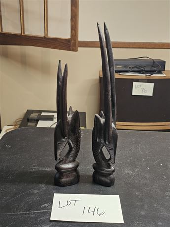 African Art - Camwood Carved Antelope Heads