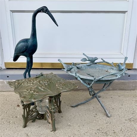Yard and Garden Decor - Hanging Candle Holder, Crane, Small Birdbath