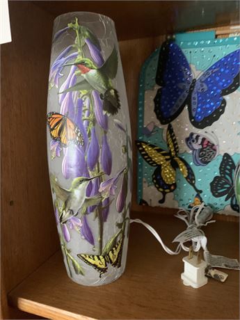 Butterfly Lot - Metal Candleholder Stand With Frosted Glass Shade, Tapestry Art