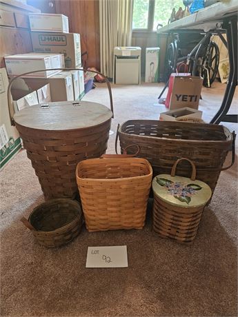 Mixed Longaberger Baskets, Magazine, Lidded Bin & More