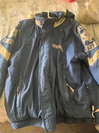 Vintage 90s Notre Dame Fighting Irish Starter Blue Puffer Jacket Size Large